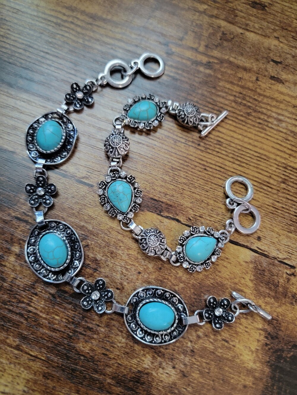Faux Turquoise Stone Floral-Link Bracelet - Women Jewelry